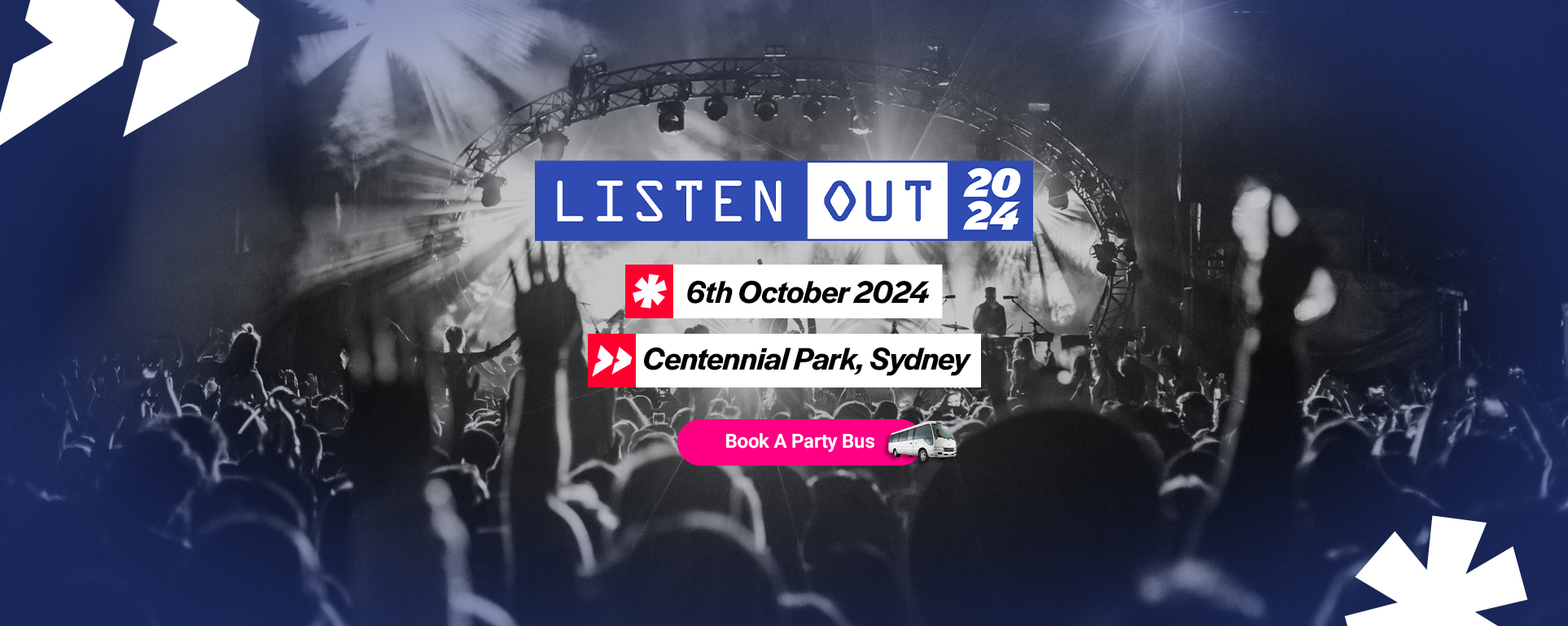 Listen Out 2024 Ultimate Music Festival Hire Party Bus in Sydney